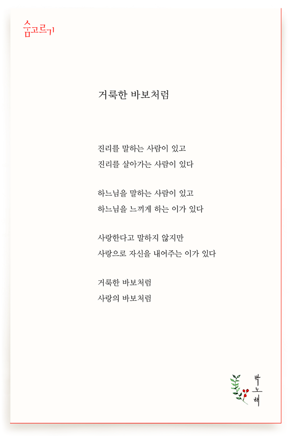 박노해의 숨고르기 거룩한 바보처럼